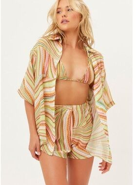 Frankies Bikinis Fifi Sustainable Disco Yellow Button Front Shirt Size Medium